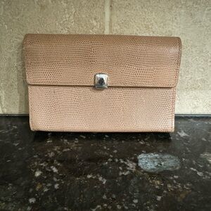 Vintage Lauren Ralph Lauren Tan Leather Embossed Lizard Clutch‎ Wallet